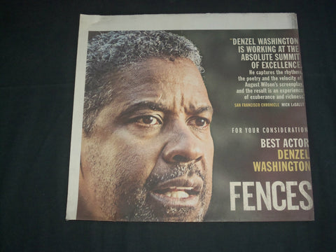 2016 FENCES MOVIE ADVERTISEMENT - DENZEL WASHINGTON - VIOLA DAVIS - NP 4032