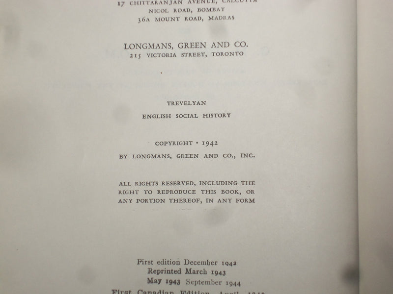 1946 ENGLISH SOCIAL HISTORY HARDCOVER BOOK BY G.M. TREVELYAN - KD 9205
