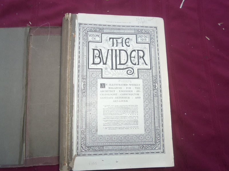 1913 JAN-DEC THE BUILDER U. K. MAGAZINE BOUND VOLUMES - 2 VOLS - FOLD OUTS- C 37