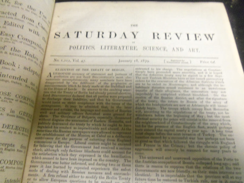 1879 SATURDAY REVIEW 2 BOUND VOLUMES - COMPLETE YR- PUBLISHED IN LONDON - R 1076