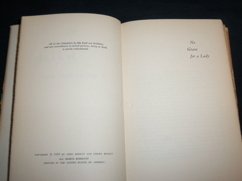 1959 NO GRAVE FOR A LADY HARDCOVER BOOK BY JOHN AND EMERY BONETT - KD 6825