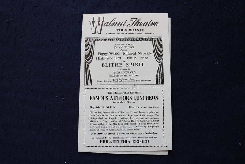 1950'S BLITHE SPIRIT WALNUT THEATRE PROGRAM - K 1743