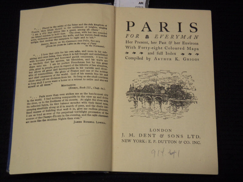 1938 PARIS FOR EVERYMAN BOOK COMPILED BY ARTHUR K. GRIGGS - HARDCOVER - KD 6263C