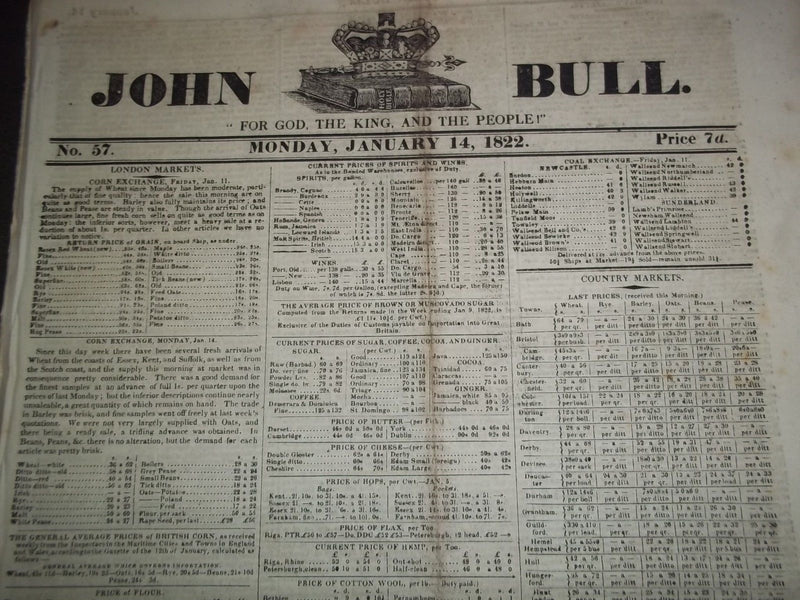 1822 JOHN BULL NEWSPAPER LOT OF 19 DIFF - PUBLISHED IN LONDON - #57-75 - NP 1504