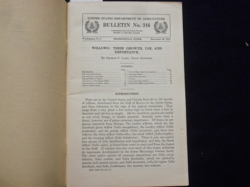 1915 DECEMBER WILLOWS: THEIR GROWTH, USE, AND IMPORTANCE SOFTCOVER BOOK - J 9618