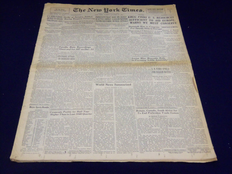 1947 OCTOBER 19 NEW YORK TIMES - ARAB & ZIONIST PARTITION CLASH - NT 3280