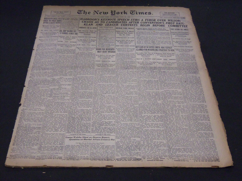 1924 JUNE 25 NEW YORK TIMES - HARRISON'S KEYNOTE STIRS A FUROR - NT 5069