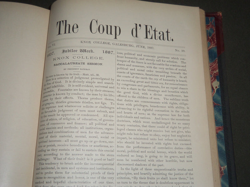 1884-1887 THE COUP D'ETAT KNOX COLLEGE BOUND VOLUME 4/6 - GALESBURG ILL- KD 4412