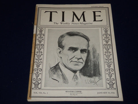 1926 JANUARY 18 TIME MAGAZINE - SENATOR CAPPER COVER - T 32