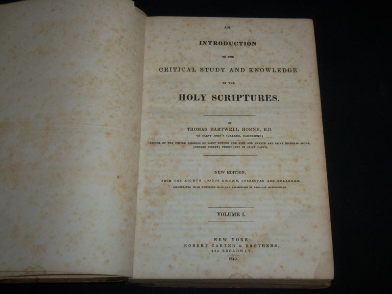 1849 HORNE'S INTRODUCTION OF THE HOLY SCRIPTURES VOLUME 1 BY HORNE - KD 6776