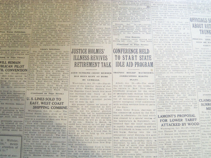1931 OCTOBER 31 TROY MORNING RECORD - JUSTICE HOLMES ILLNESS REVIVES - NT 7491
