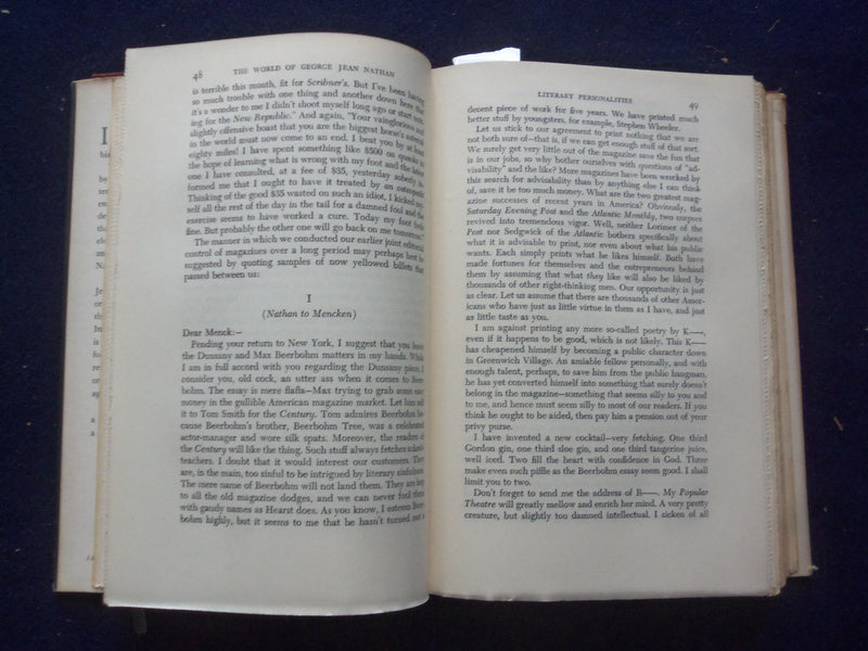 1952 THE WORLD OF GEORGE JEAN NATHAN HARDCOVER BOOK BY CHARLES ANGOFF - KD 8397