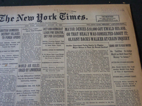 1930 AUGUST 13 NEW YORK TIMES - MAYOR DENIES $10,000 GOT EWALD HIS JOB - NT 5620