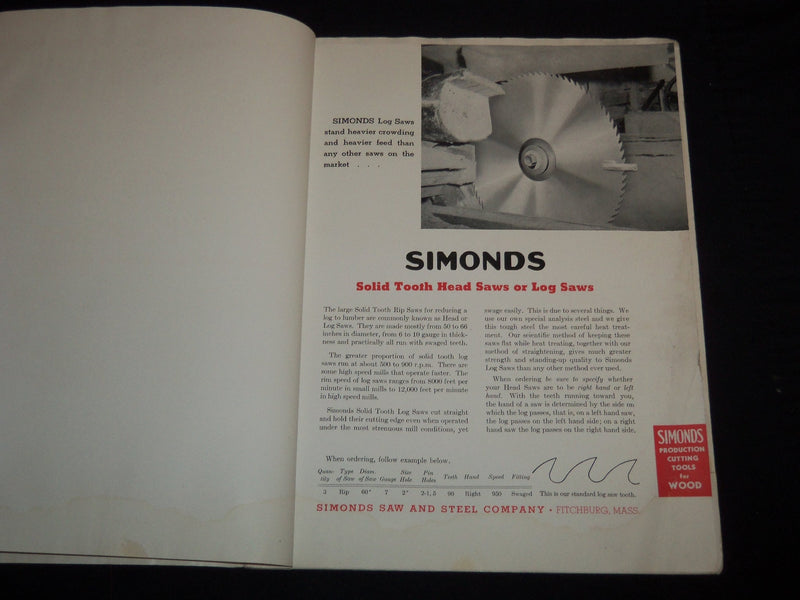 1950'S CUTLER WOOD & SANDERSON CO. SIMONDS SAW & STEEL CATALOGUE - J 9036