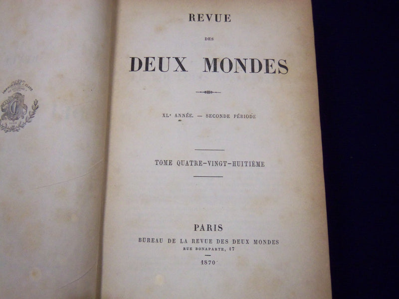 1870 JULY-AUGUST REVUE DES DEUX MONDES FRENCH BOUND VOLUME - KD 2238