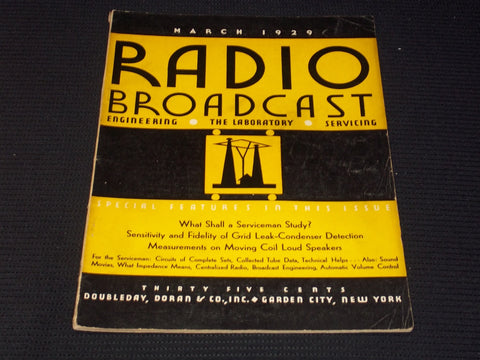 1929 MARCH RADIO BROADCAST MAGAZINE - SERVICEMAN STUDY FRONT COVER - E 6274
