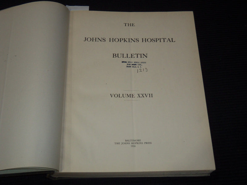 1916 JOHNS HOPKINS HOSPITAL BULLETIN BOUND VOLUME NO. 27 - KD 5403K