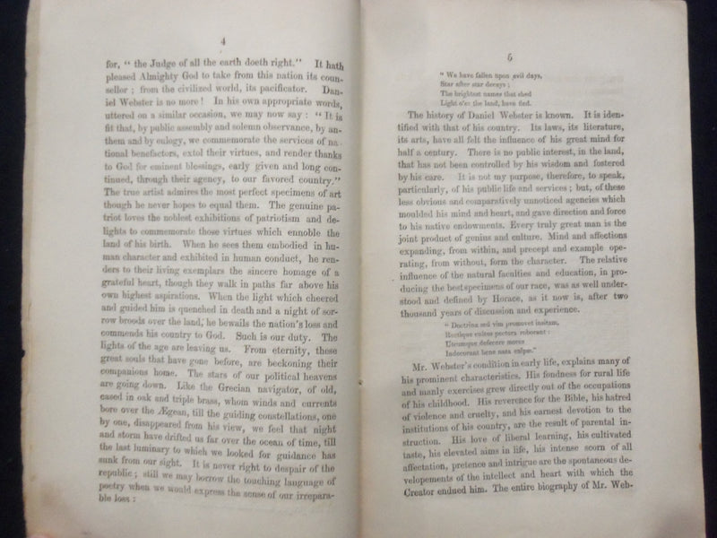 1853 EULOGY ON DANIEL WEBSTER SOFTCOVER BOOKLET BY EDWIN SANDBORN - K 240