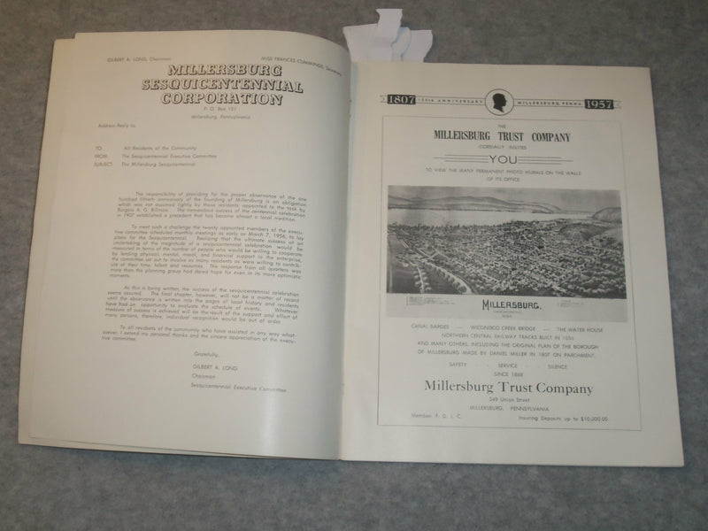 1957 MILLERSBURG PENNSYLVANIA SESQUICENTENIAL 1807-1957 PROGRAM - J 6287