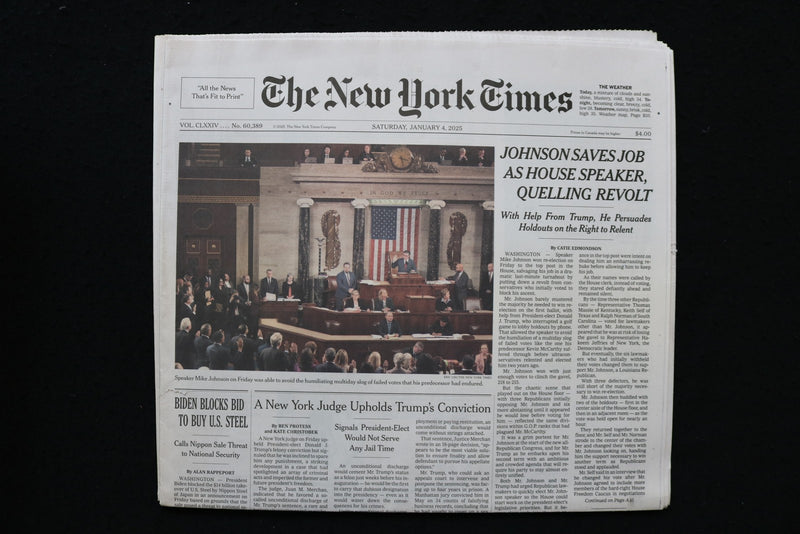 2025 JAN 4 NEW YORK TIMES - JOHNSON SAVES JOB AS HOUSE SPEAKER, QUELLING REVOLT