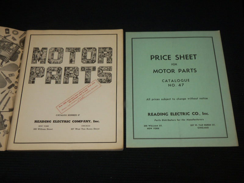 1940'S READING ELECTRIC CO. INC. MOTOR PARTS CATALOGUE NO. 47 - KD 4851H