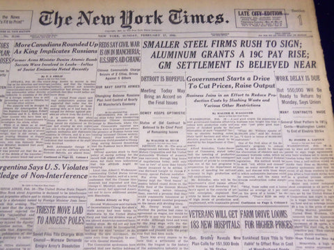 1946 FEBRUARY 17 NEW YORK TIMES - SMALLER STEEL FIRMS RUSH TO SIGN - NT 2629