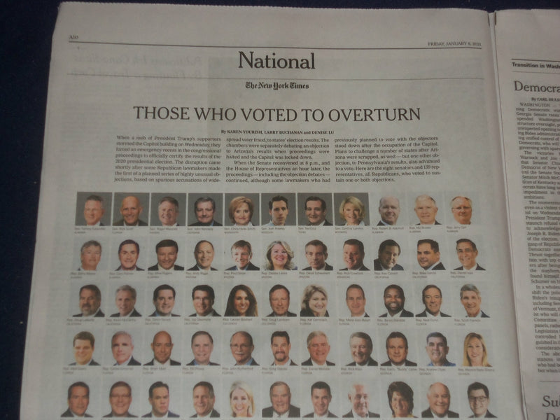 2021 JANUARY 8 NEW YORK TIMES - CALLS GROW TO REMOVE TRUMP - TRUMP CONCEDES LOSS