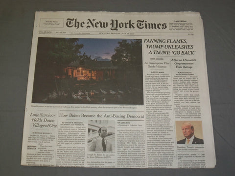 2019 JULY 15 NEW YORK TIMES - FANNING FLAMES, TRUMP UNLEASHES A TAUNT: 'GO BACK'
