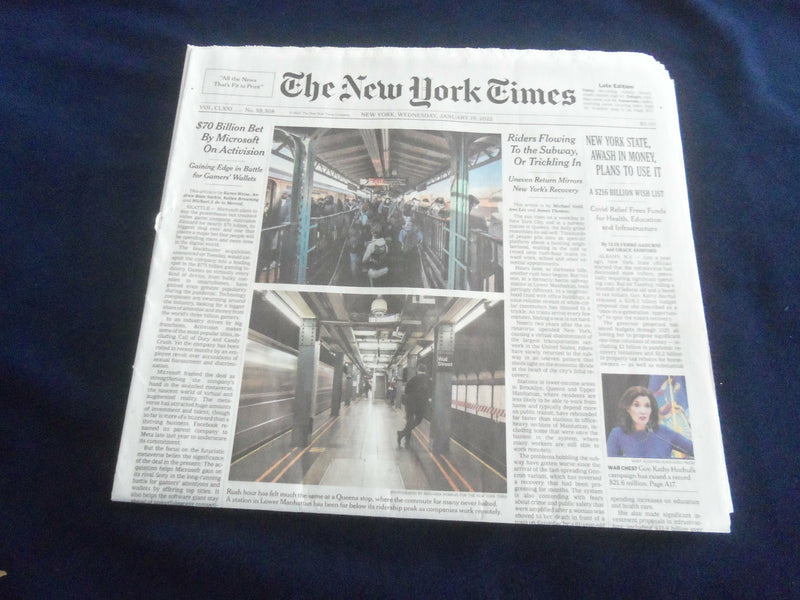 2022 JANUARY 19 NEW YORK TIMES - NEW YORK STATE, AWASH IN MONEY, PLANS TO USE IT