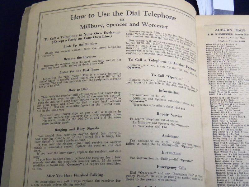 1933 JUNE WORCESTER DISTRICT TELEPHONE DIRECTORY BOOK - J 8804