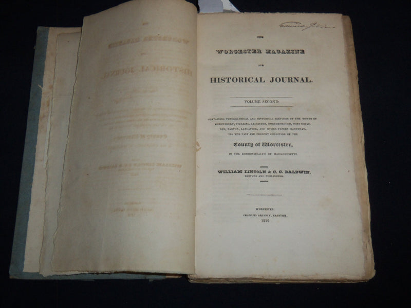 1826 MAY-OCT THE WORCESTER MAGAZINE & HISTORICAL JOURNAL VOLUME 2 - KD 5523G