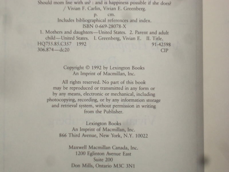 1992 SHOULD MOM LIVE WITH US? HARDCOVER BOOK-VIVIAN GREENBERG INSCRIBED- KD 9233