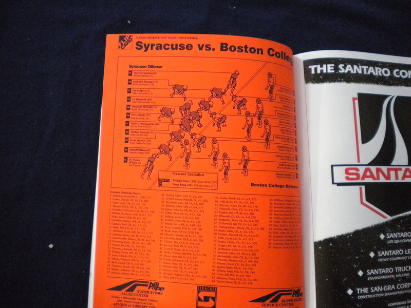 19895 NOVEMBER 18 FOOTBALL PROGRAM - SYRACUSE UNIV VS BOSTON COLLEGE - SP 3624R