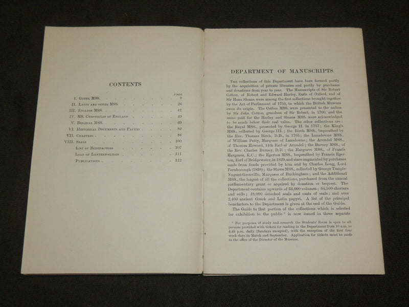 1923 BRITISH MUSEUM GUIDE TO EXHIBITED MANUSCRIPTS PART II BOOK - J 6149