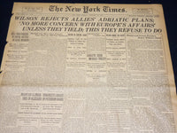 1920 FEBRUARY 16 NEW YORK TIMES - WILSON REJECTS ALLIES ADRIATIC PLANS - NT 7872