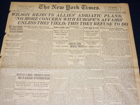 1920 FEBRUARY 16 NEW YORK TIMES - WILSON REJECTS ALLIES ADRIATIC PLANS - NT 7872