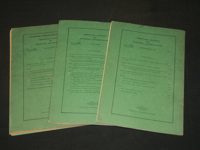 1945 AMERICAN JOURNAL OF PHYSICAL ANTHROPOLOGY MAGAZINE LOT OF 3 - WR 106E