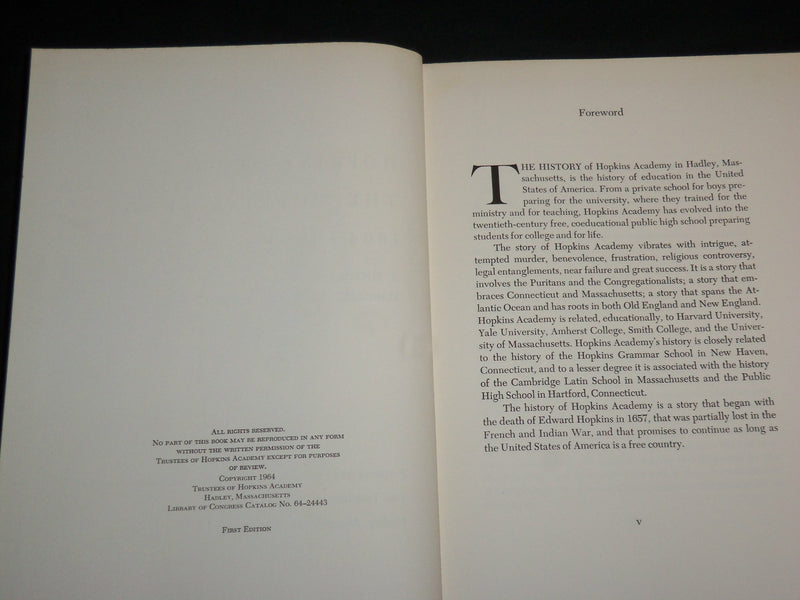 1964 HOPKINS ACADEMY & THE HOPKINS FUND 1664-1964 BOOK - SIGNED - KD 6958