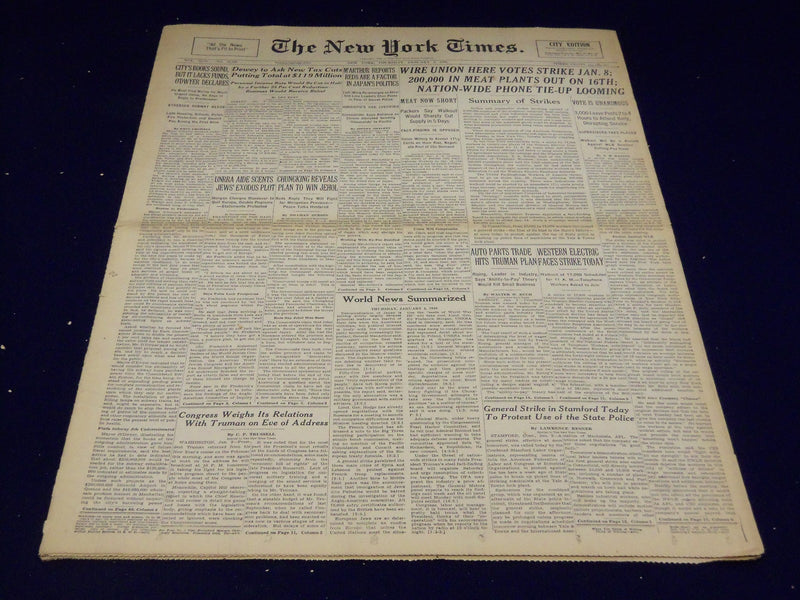 1946 JANUARY 3 NEW YORK TIMES - WIRE UNION TO STRIKE - NT 3160