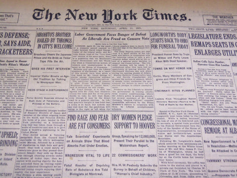 1931 APRIL 11 NEW YORK TIMES - DRY WOMEN PLEDGE SUPPORT TO HOOVER - NT 2222