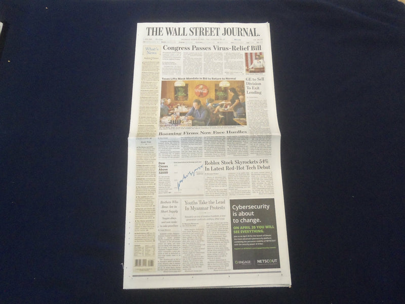 2021 MARCH 11 THE WALL STREET JOURNAL - CONGRESS PASSES VIRUS-RELIEF BILL