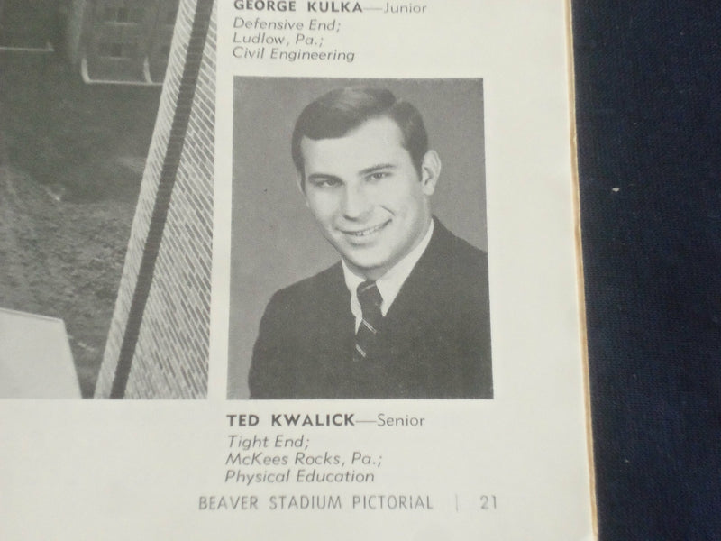 1968 NOV FOOTBALL GAME PROGRAM- ARMY VS PENN STATE- JACK HAM- KWALICK - ST 6044L
