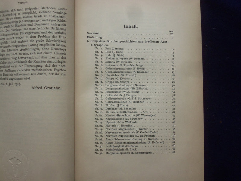 1929 ARZTE ALS PATIENTEN HARDCOVER BOOK VON PROF. A. GROTJAHN - GERMAN- KD 8996