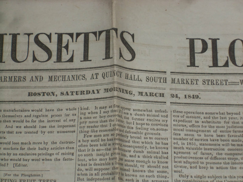 1849 MARCH 24 MASSACHUSETTS PLOUGHMAN NEWSPAPER - FLYING MACHINES - NP 5164