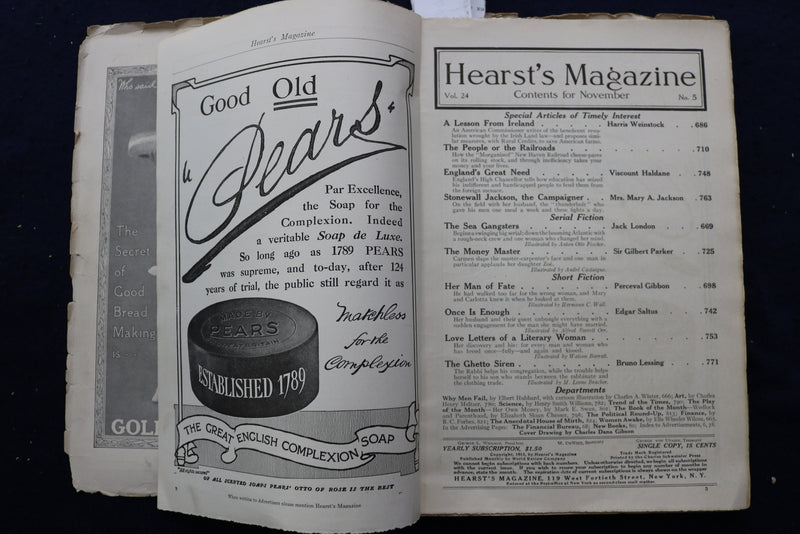 1913 NOVEMBER HEARST'S MAGAZINE - C.D. GIBSON COVER - JACK LONDON STORY - K 757