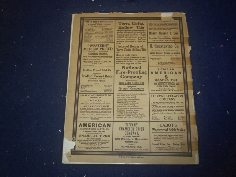 1909 APRIL THE BRICKBUILDER MAGAZINE - AN ARCHITECTURAL MONTHLY - ST 258Q