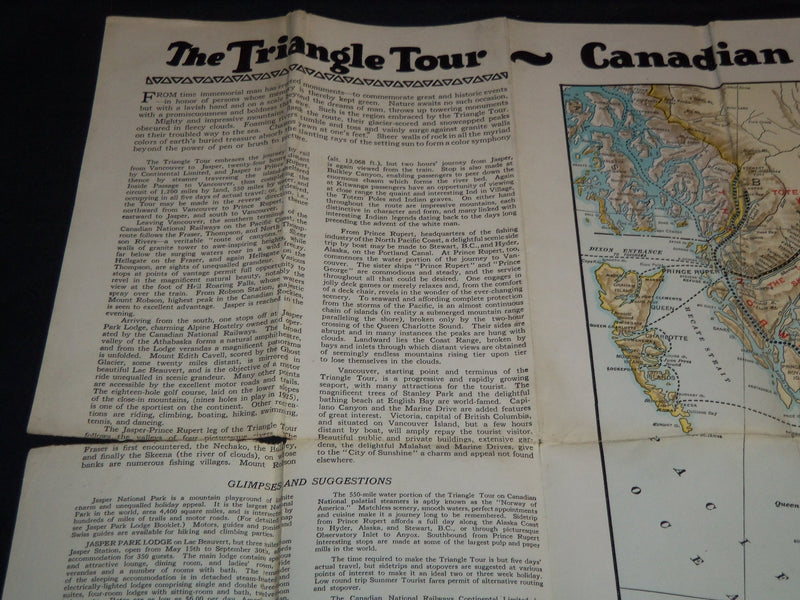 1925 THE TRIANGLE TOUR OF BRITISH COLUMBIA - MAP - CANADIAN RAILWAYS - J 8525