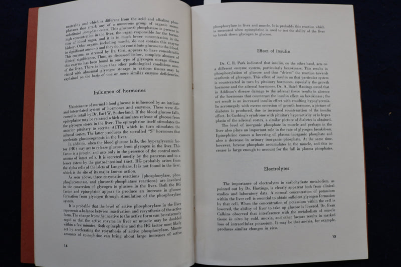 1952 CARBOHYDRATE METABOLISM - M&R REPORT - SOFTCOVER - K 985