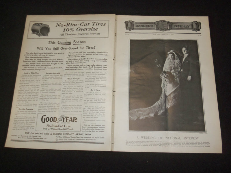 1913 FEBRARY 1 HARPER'S WEEKLY MAGAZINE - WEDDING OF NATIONAL INTEREST - ST 6376