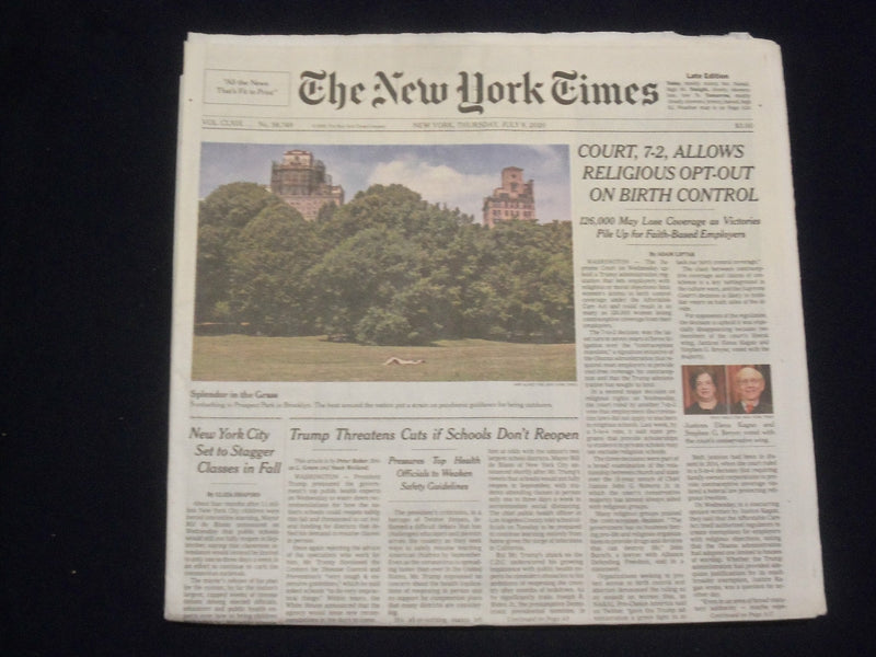 2020 JULY 9 NEW YORK TIMES - COURT 7-2 ALLOWS RELIGIOUS OPT-OUT ON BIRTH CONTROL